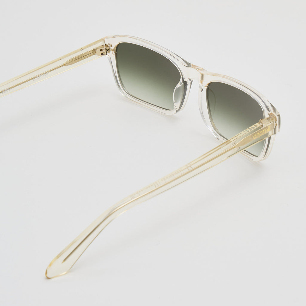 Side view of Latiner sunglasses in Transparent Yellow acetate with subtle logo detail on temple